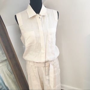 Vince Linen Belted Beige Jumpsuit